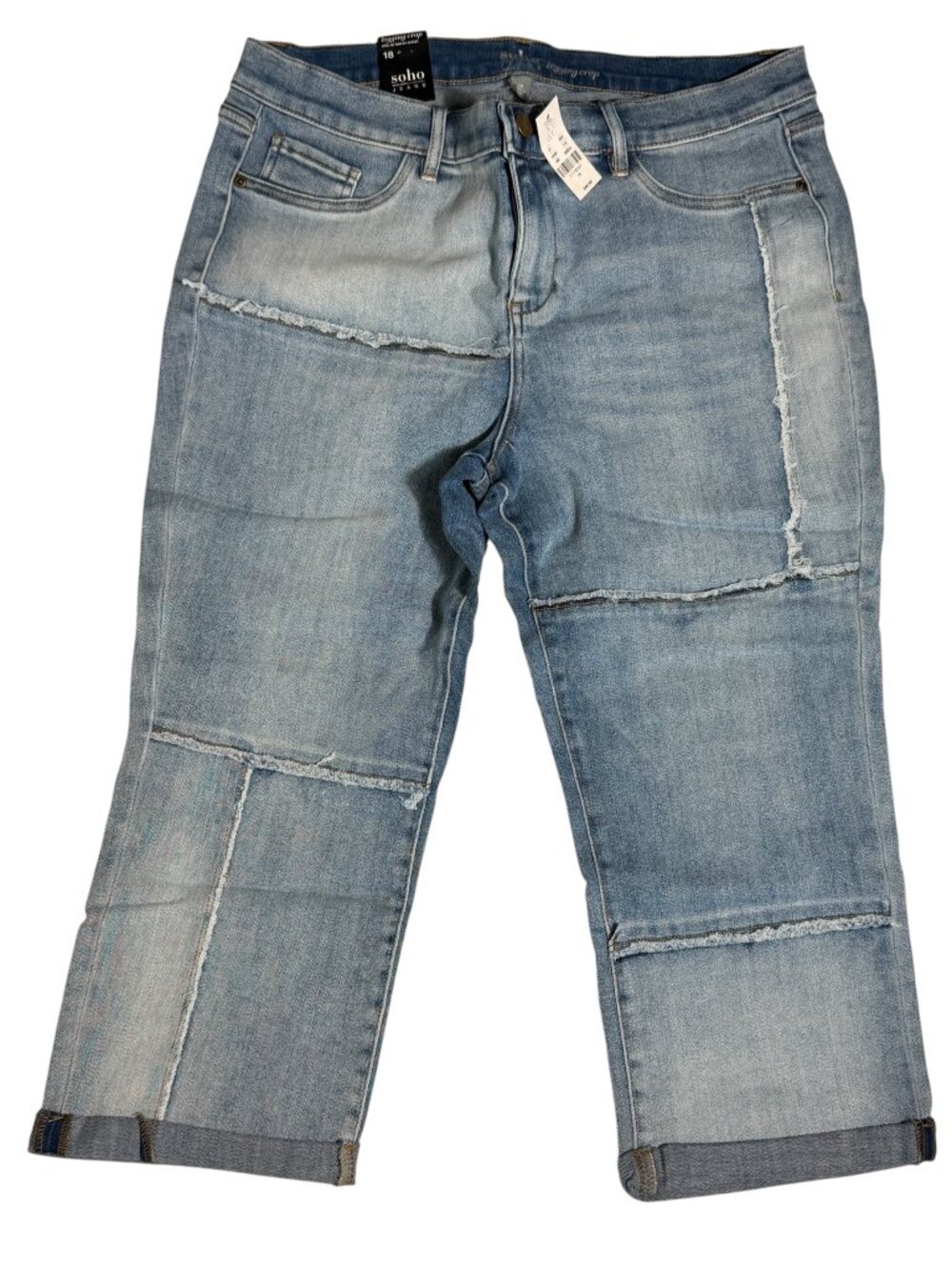 NWT New York & Co. SoHo Jeans Legging Crop, Patchwork Detail, SZ 18